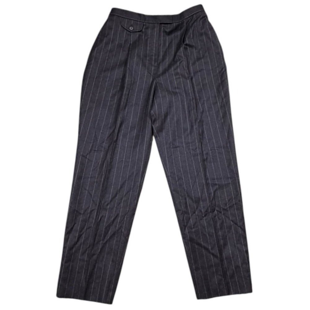 Lauren Ralph Lauren Wool Pinstripe Dress Pants Gray High Rise Tapered Size 16